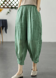 Loose Yellow Pockets Elastic Waist Linen Crop Pants Summer