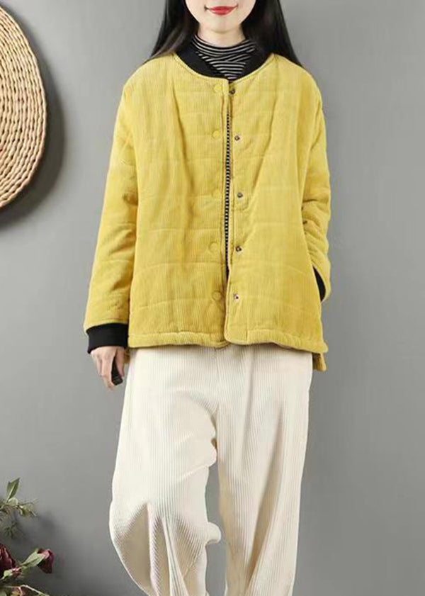 Loose Yellow Pockets Patchwork Fine Cotton Filled Coats Winter