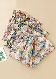 Loose Yellow Print Elastic Waist Cotton Skirt Summer