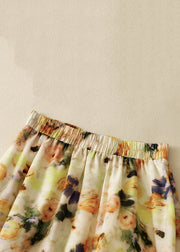 Loose Yellow Print Elastic Waist Cotton Skirts Summer