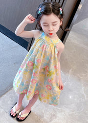 Lovely O-Neck Print Cotton Girls Slip Mid Dress Sleeveless