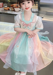 Lovely Pink Embroideried Butterfly Patchwork Chiffon Kids Girls Dresses Summer