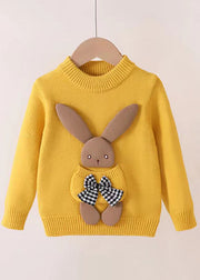 Lovely Yellow O Neck Pockets Patchwork Thick Girls Sweater Winter