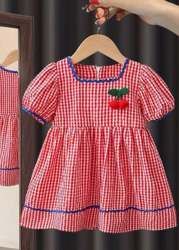 Lovely Yellow Plaid Floral Patchwork Cotton Baby Maxi Dress Short Sleeve