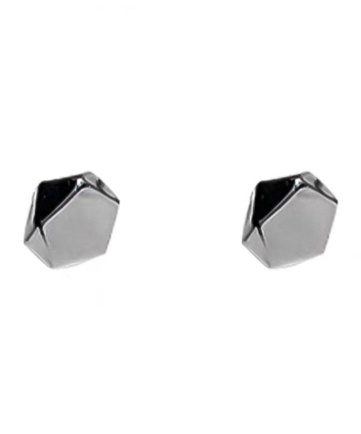 Man Black Sterling Silver Polygon Stud Earrings