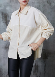 Milk White Patchwork Cotton Shirts Oversized Fall