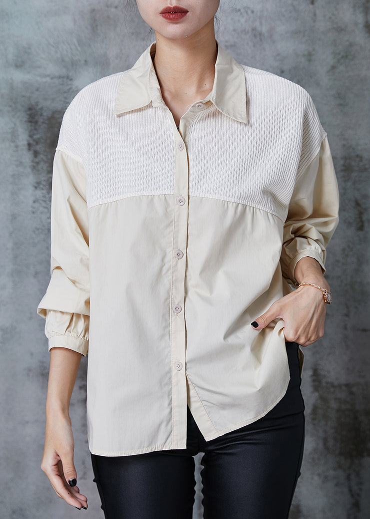 Milk White Patchwork Cotton Shirts Oversized Fall