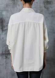 Milk White Patchwork Cotton Shirts Oversized Fall