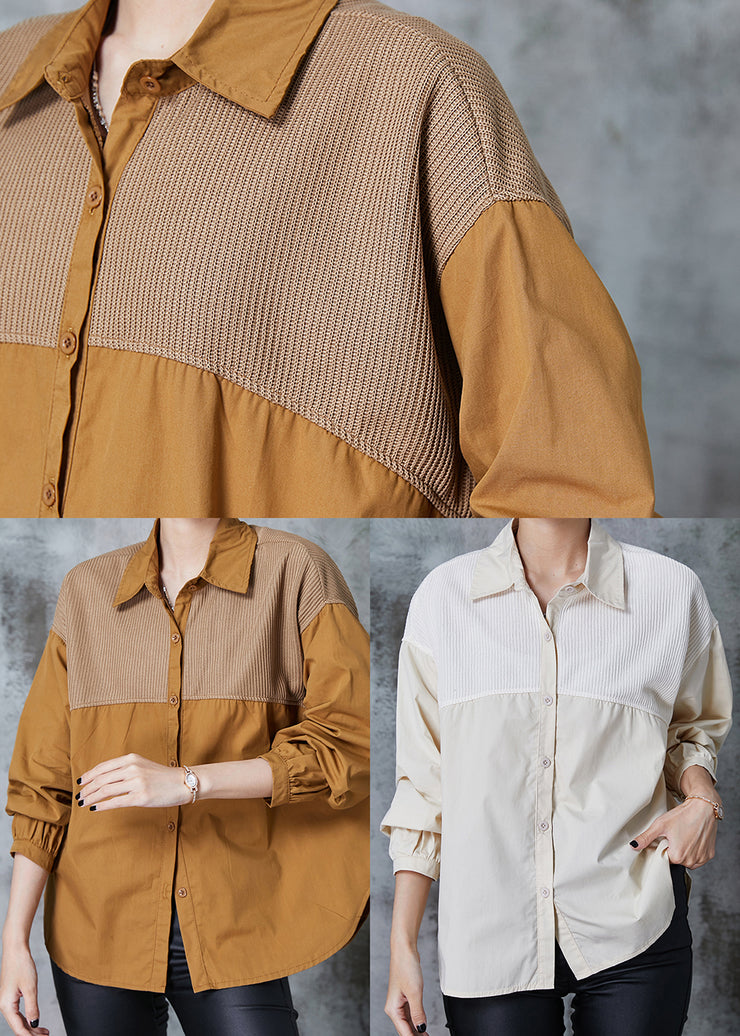 Milk White Patchwork Cotton Shirts Oversized Fall