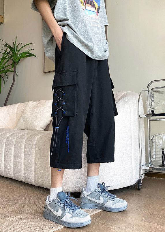 Modern Apricot Patchwork Drawstring High Waist Men Crop Pants Summer