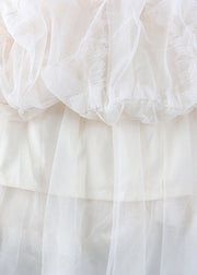 Modern Apricot Ruffled Bow Tie Waist Elastic Waist Tulle A Line Skirts Spring