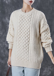 Modern Beige Oversized Cable Knit Sweater Tops Spring