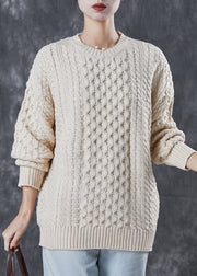 Modern Beige Oversized Cable Knit Sweater Tops Spring