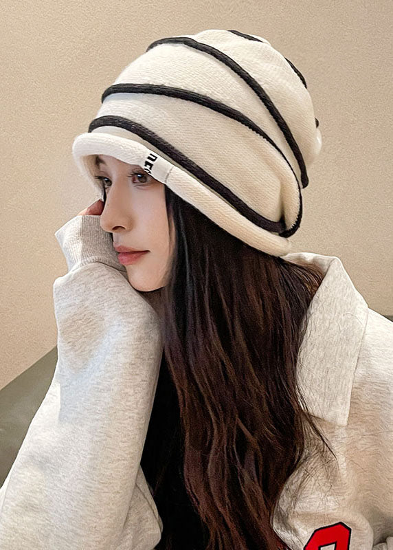 Modern Beige Striped Patchwork Knitted Cotton Bonnie Hat