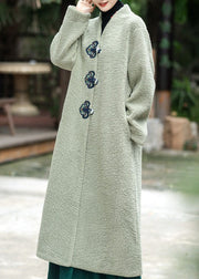 Modern Beige V Neck Embroideried Thick Teddy Faux Fur Lengthen Coats Winter