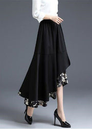 Modern Black Asymmetrical Design Patchwork Ruffled Chiffon Skirt Spring