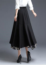 Modern Black Asymmetrical Design Patchwork Ruffled Chiffon Skirt Spring