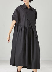 Modern Black Asymmetrical Exra Large Hem Cotton Dress Spring