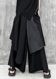 Modern Black Asymmetrical PocketsPatchwork Cotton Wide Leg Pants Fall