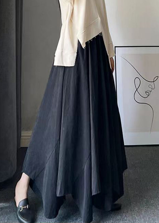 Modern Black Asymmetrical Wrinkled High Waist Patchwork Cotton Skirts Fall