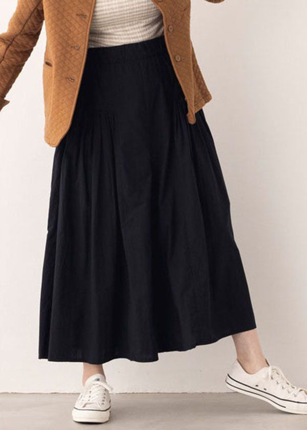 Modern Black Elastic Waist Wrinkled Cotton Wide Leg Pants Spring