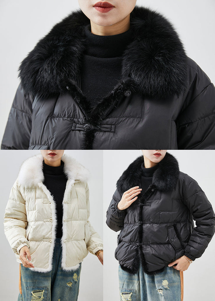 Modern Black Fox Collar Patchwork Mink Hair Duck Down Puffers Jackets Winter