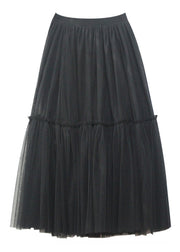 Modern Black Layered Design Ruffled Patchwork Tulle A Line Skirts Fall