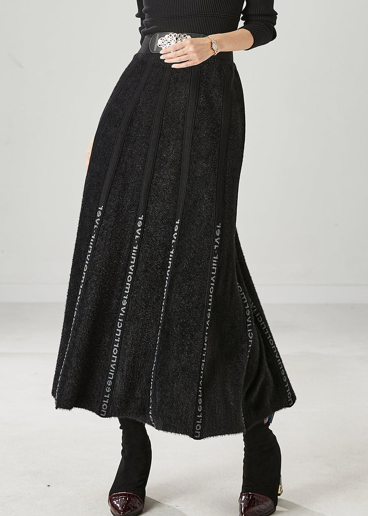 Modern Black Letter Patchwork Knit Skirt Spring