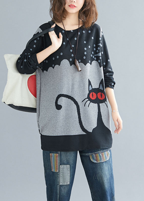 Modern Black Oversized Character Print Cotton Sweatshirts Top Spring