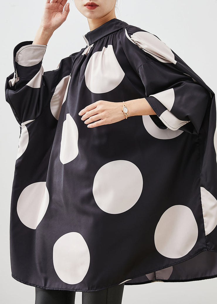 Modern Black Oversized Dot Print Silk Shirts Spring