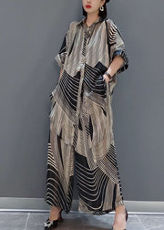 Modern Black Oversized Striped Draping Chiffon Two-Piece Set Summer