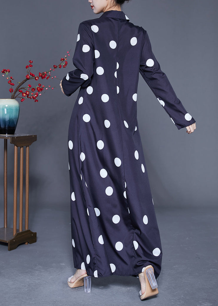 Modern Black Peter Pan Collar Dot Print Maxi Dresses Spring