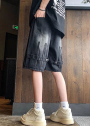 Modern Black Pockets High Waist Denim Mens Shorts Summer