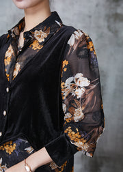 Modern Black Print Patchwork Chiffon Fake Two Piece Shirt Spring