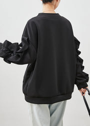 Modern Black Ruffled Patchwork Cotton Jackets Spring