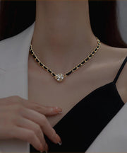 Modern Black Sterling Silver Overgild Zircon Chain Necklace