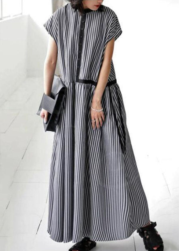 Modern Black Striped Exra Large Hem Cotton Maxi Dresses Summer