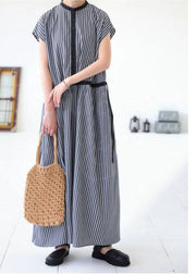 Modern Black Striped Exra Large Hem Cotton Maxi Dresses Summer