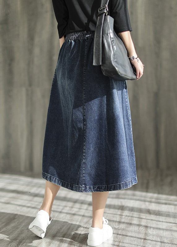 Modern Blue Asymmetrical Elastic Waist Pockets Patchwork Denim Skirt Fall