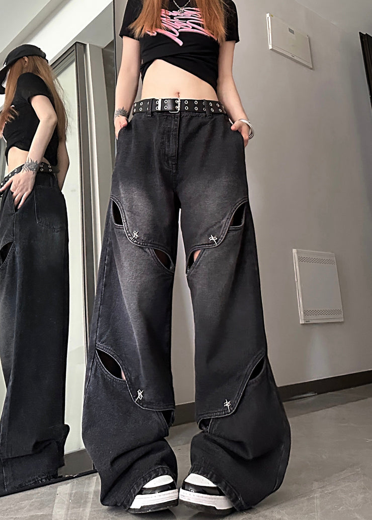 Modern Blue Hollow Out High Waist Denim Pants Summer