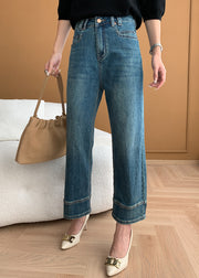 Modern Blue Pockets High Waist Denim Crop Pants Fall