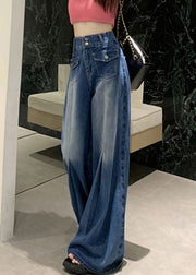 Modern Blue Pockets High Waist Denim Pants Summer