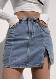 Modern Blue Pockets High Waist Patchwork Denim Skirts Summer