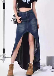 Modern Blue Pockets Low High Design Denim Skirt Summer