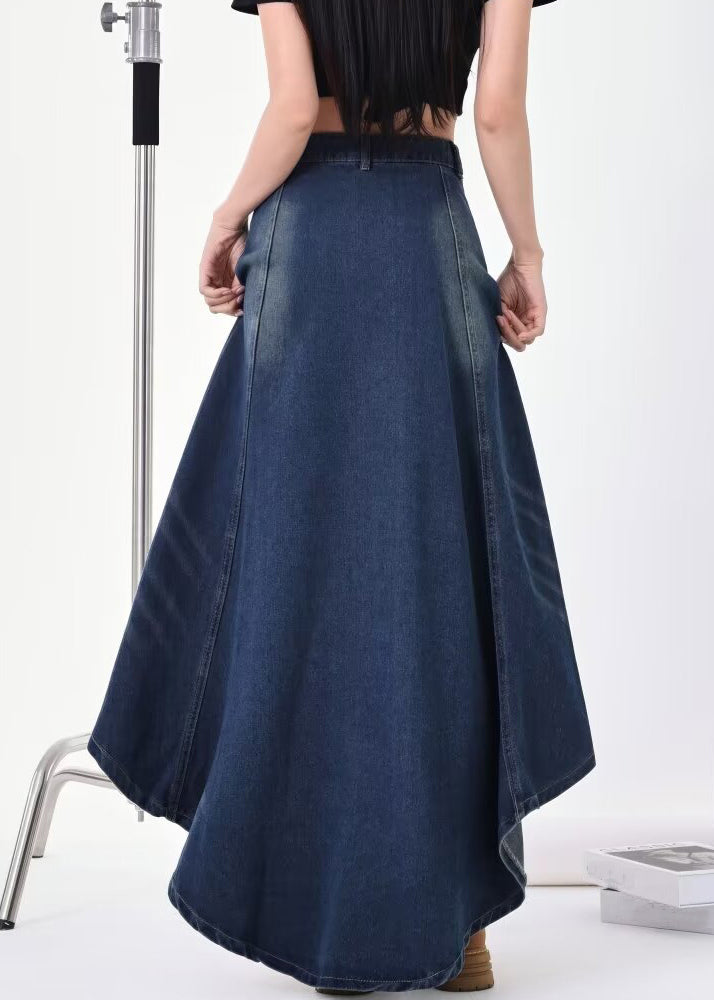 Modern Blue Pockets Low High Design Denim Skirt Summer