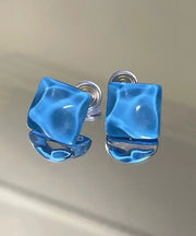 Modern Blue Sterling Silver Overgild Crystal Stud Earrings