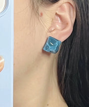 Modern Blue Sterling Silver Overgild Crystal Stud Earrings