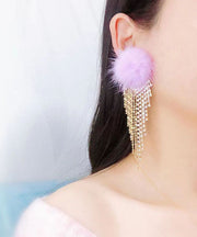 Modern Blue Zircon Tassel Mink Hair Tassel Drop Earrings