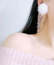 Modern Blue Zircon Tassel Mink Hair Tassel Drop Earrings