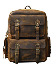 Modern Brown Calf Leather Pockets Solid Color Backpack Bag